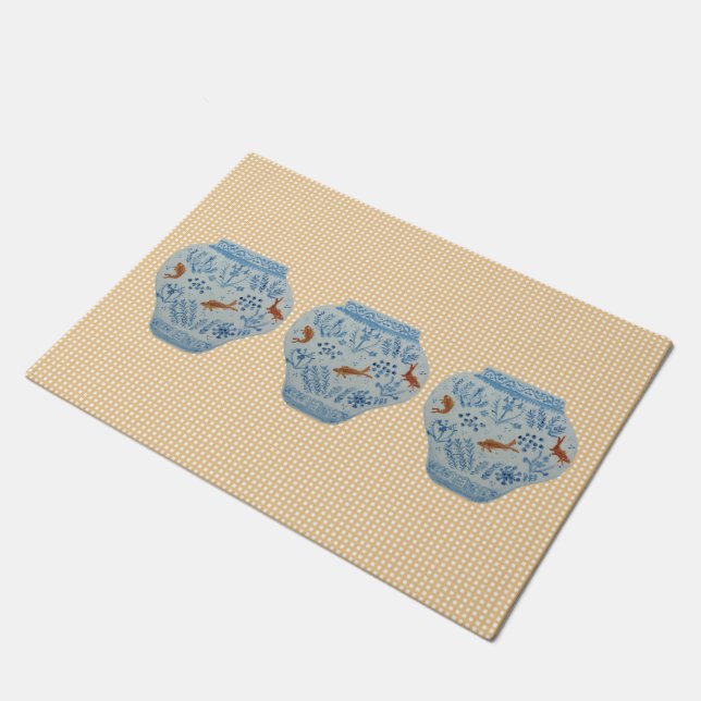Paillasson Bleu et blanc Ginger Jar Doormat Rug (Incliné)