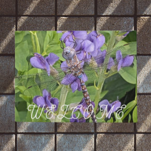 Paillasson Bleu-Eyed Darner Dragonfly sur Flowers Bienvenue