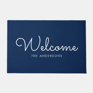 Paillasson Bleu fantaisie Script "Bienvenue" Personnalisé