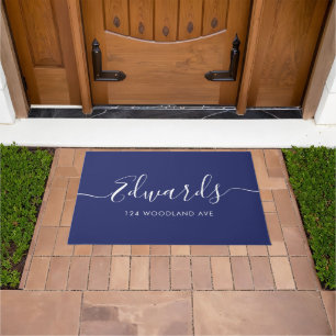 Paillasson Bleu foncé Script moderne mat de porte personnalis