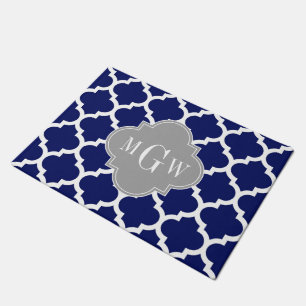 Paillasson Bleu Marine Blanc Marocain #5 Gris 3 Initial Monog
