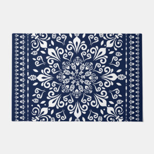 Paillasson Bleu oriental et blanc de damassé