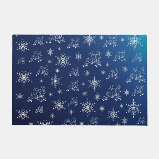Paillasson bleu, rennes, étoile, étoiles, flocon de neige, no (Devant)