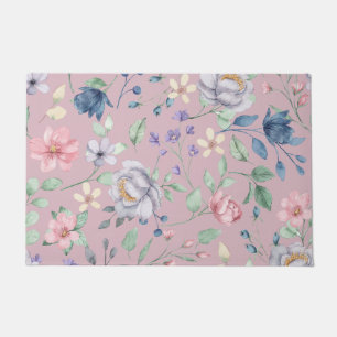 Paillasson Bleu rose et jaune Floral pourpre