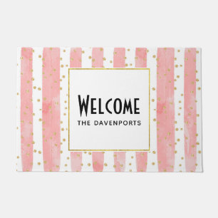 Paillasson Bleu rose Faux Gold Confetti Bienvenue