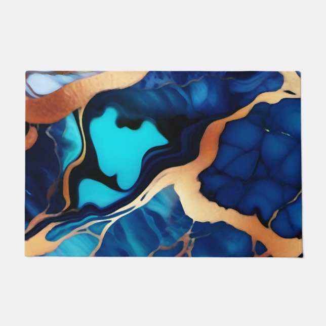 Paillasson Bleu tendance en or faux marbre (Devant)