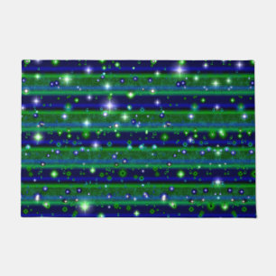 Paillasson Bleu vert rayures avec étoiles et Raindrops