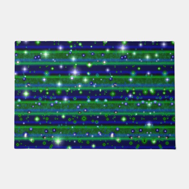 Paillasson Bleu vert rayures avec étoiles et Raindrops (Devant)