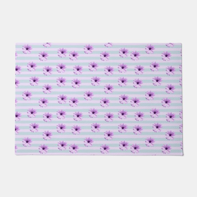 Paillasson blue and purple striped daisy pattern (Devant)