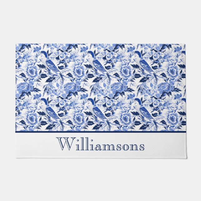 Paillasson Blue Bird Chinoiserie Monogram Name (Devant)