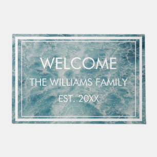 Paillasson Blue Green Ocean Summer Beach Nom de famille Perso