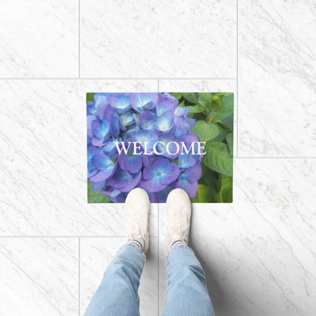 Paillasson Blue Hydrangea Petals Accueil Floral (Intérieur)