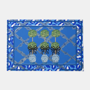 Paillasson Blue Leopard Chinoiserie Ginger Jar Doormat Rug