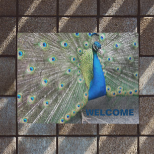 Paillasson Blue Peacock Fantail Feathers Photo Welcome