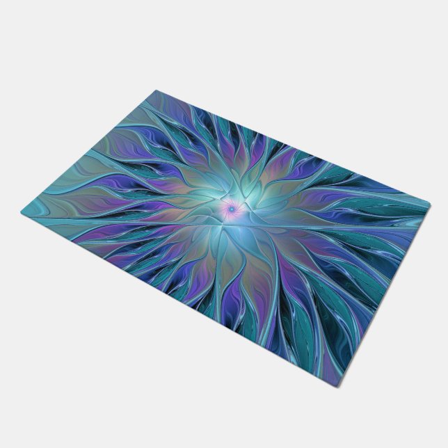 Paillasson Blue Purple Flower Dream Abstrait Fractal Art (Incliné)