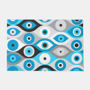 Paillasson Blues et gris motif de l'oeil du mal grec