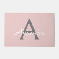 Blush Pink Grey Modern Script Girly Monogram