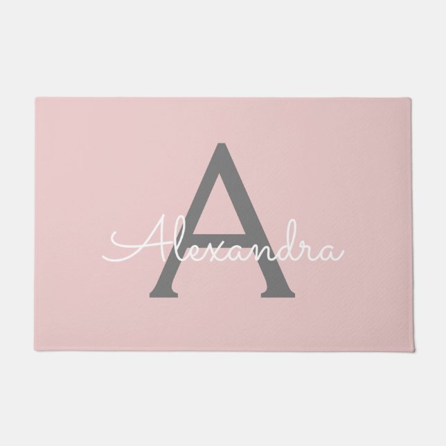 Paillasson Blush Pink Grey Modern Script Girly Monogram (Devant)
