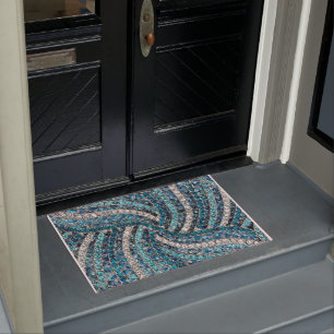 Paillasson bohème chic gris argenté bleu turquoise