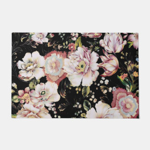 Paillasson bohème chic rose pâle fleurs sombres floral