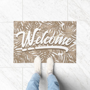 Paillasson Boho Bienvenue Feuilles tropicaux Sisal Brown