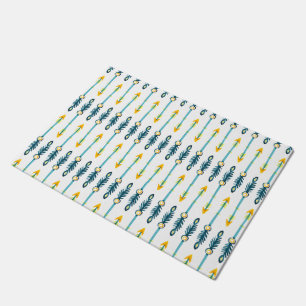 Paillasson boho chic bleu aquarelle flèches porte mat