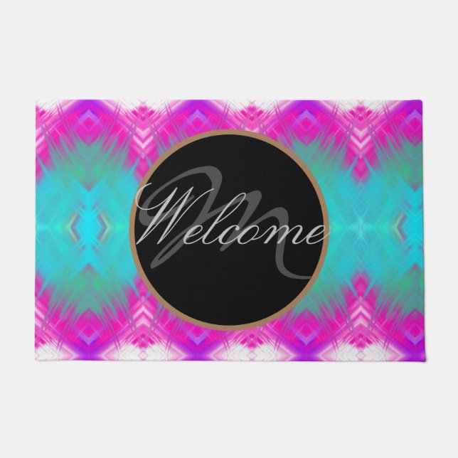 Paillasson Boho coloré Monogramme Bienvenue (Devant)