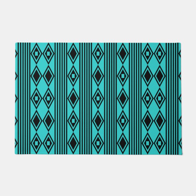 Paillasson Boho Diamonds Stripes Black Turquoise (Devant)