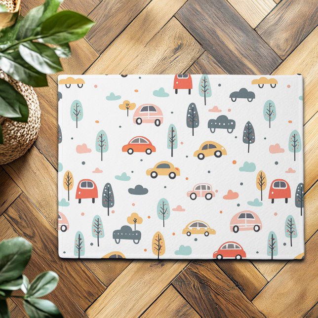 Paillasson Boho Enfants Voitures, Arbres et Nuages Motif (Créateur téléchargé)