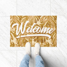 Boho Feuilles Jaunes Tropiques Bienvenue Script