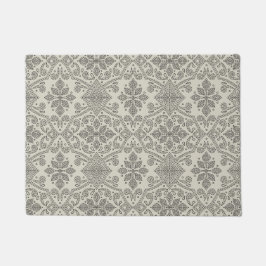 Paillasson Boho Floral Damask Line Art, Black on Beige