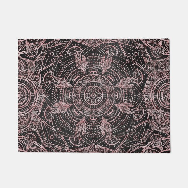 Paillasson Boho Rose Gold Grey Mandala Design élégant (Devant)