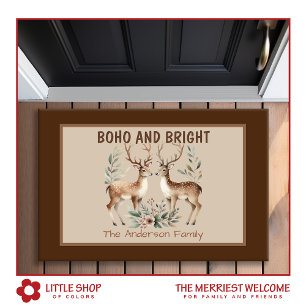 Paillasson Boho Style aquarelle rennes Monogramme Noël