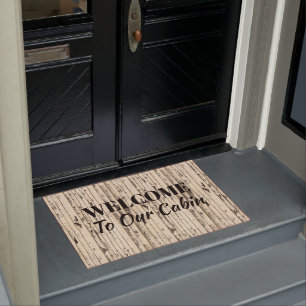 Paillasson bois blanc bienvenue à notre cabine