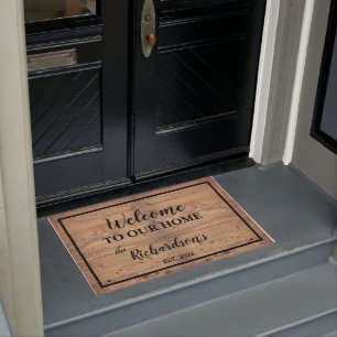 Paillasson Bois Patiné rustique "Bienvenue chez nous"