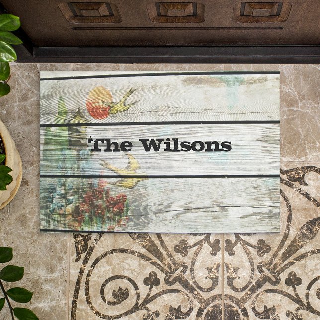 Paillasson Bois Rustique Avec Oiseaux Peints (Créateur téléchargé)