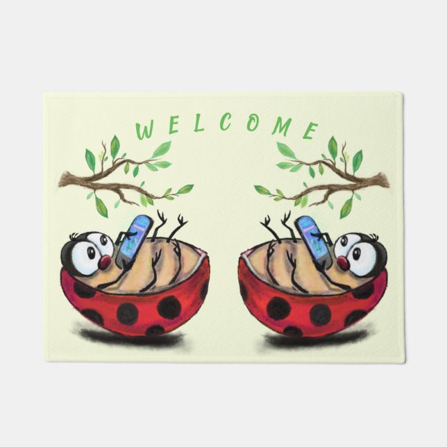 Paillasson Bon Printemps Ladybugs Funny Doormat Bienvenue (Devant)
