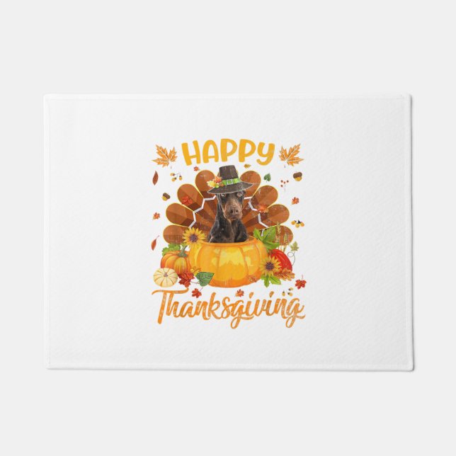 Paillasson Bon thanksgiving Doberman Chien Turquie Citrouille (Devant)