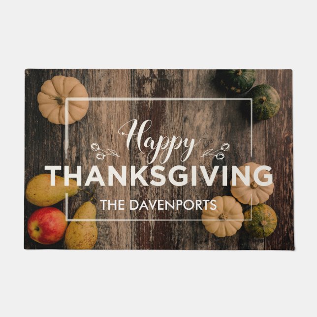 Paillasson Bon thanksgiving Gourds sur bois rustique (Devant)