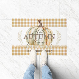 Paillasson Bonjour Automne Citrouille blanc En vichy Nom du p