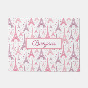 Paillasson Bonjour Paris France Tour Eiffel rose violet
