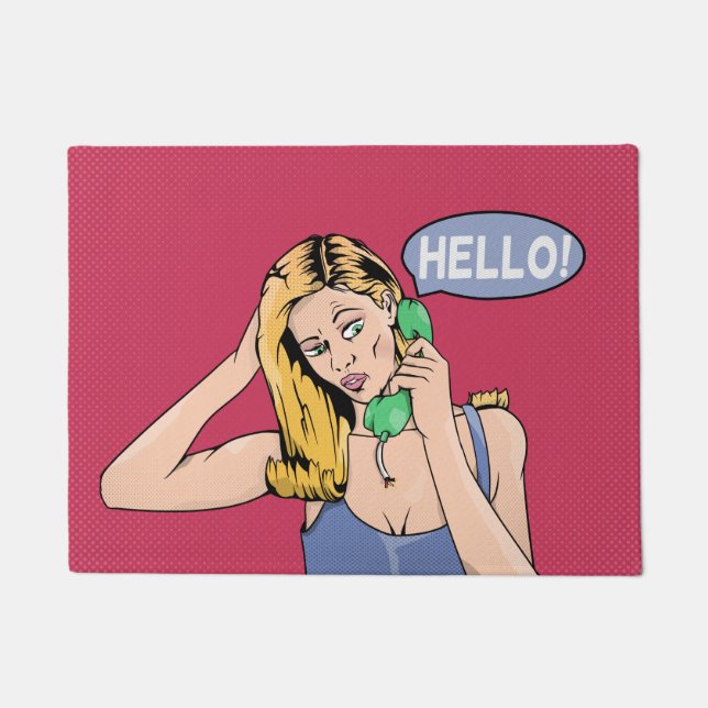 Paillasson Bonjour Retro Phone Woman (Devant)