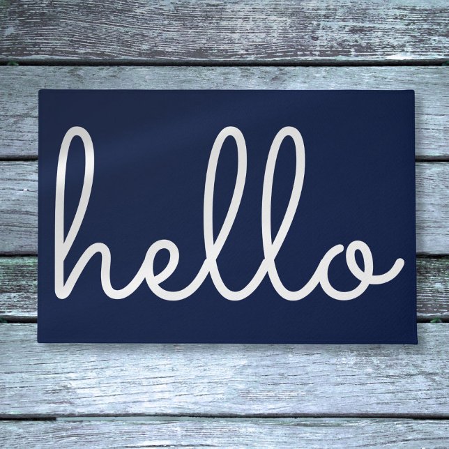 Paillasson Bonjour Stylish Modern Script Bleu Marine (Hello Stylish Modern Script Navy Blue Doormat)