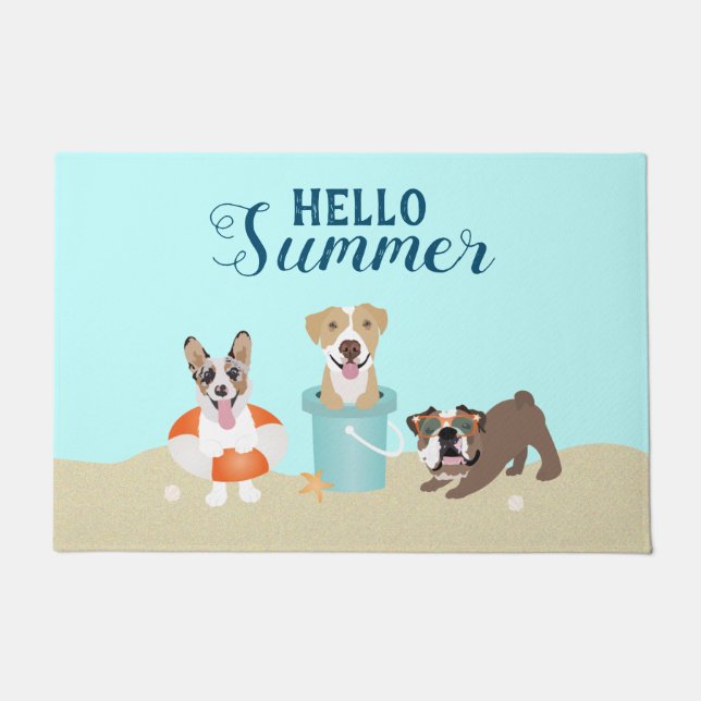 Paillasson Bonjour Summer Beach Chiens Bleus (Devant)