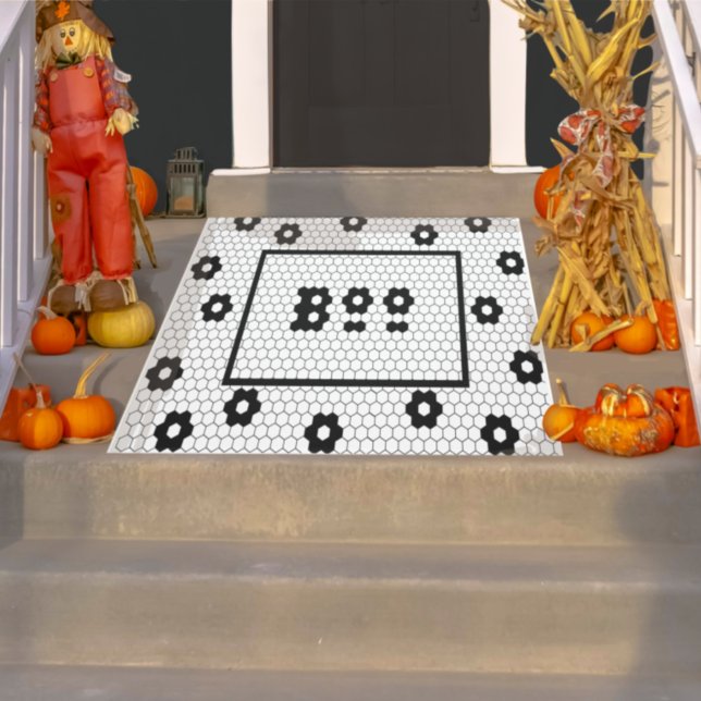 Paillasson Boo Amusement Halloween Hex Tile Design noir et bl (Créateur téléchargé)