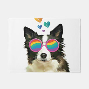 Paillasson Border Collie Chien avec coeurs Saint-Valentin