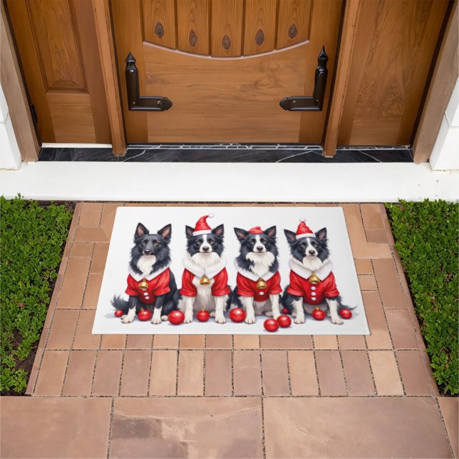 Paillasson Border Collie Christmas Dress Santa Hat (De plein air)