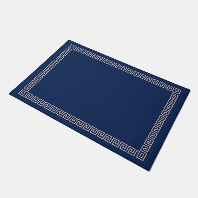 Paillasson Bordure clé de méandre grecque - Bleu et crème (Incliné)