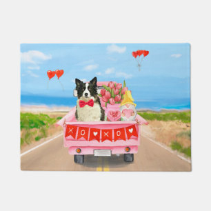 Paillasson Bordure Collie Chien Saint Valentin Coeurs de cami