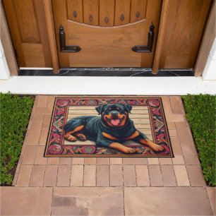 Paillasson Bordure colorée stylée Rotweiler Chien 3D